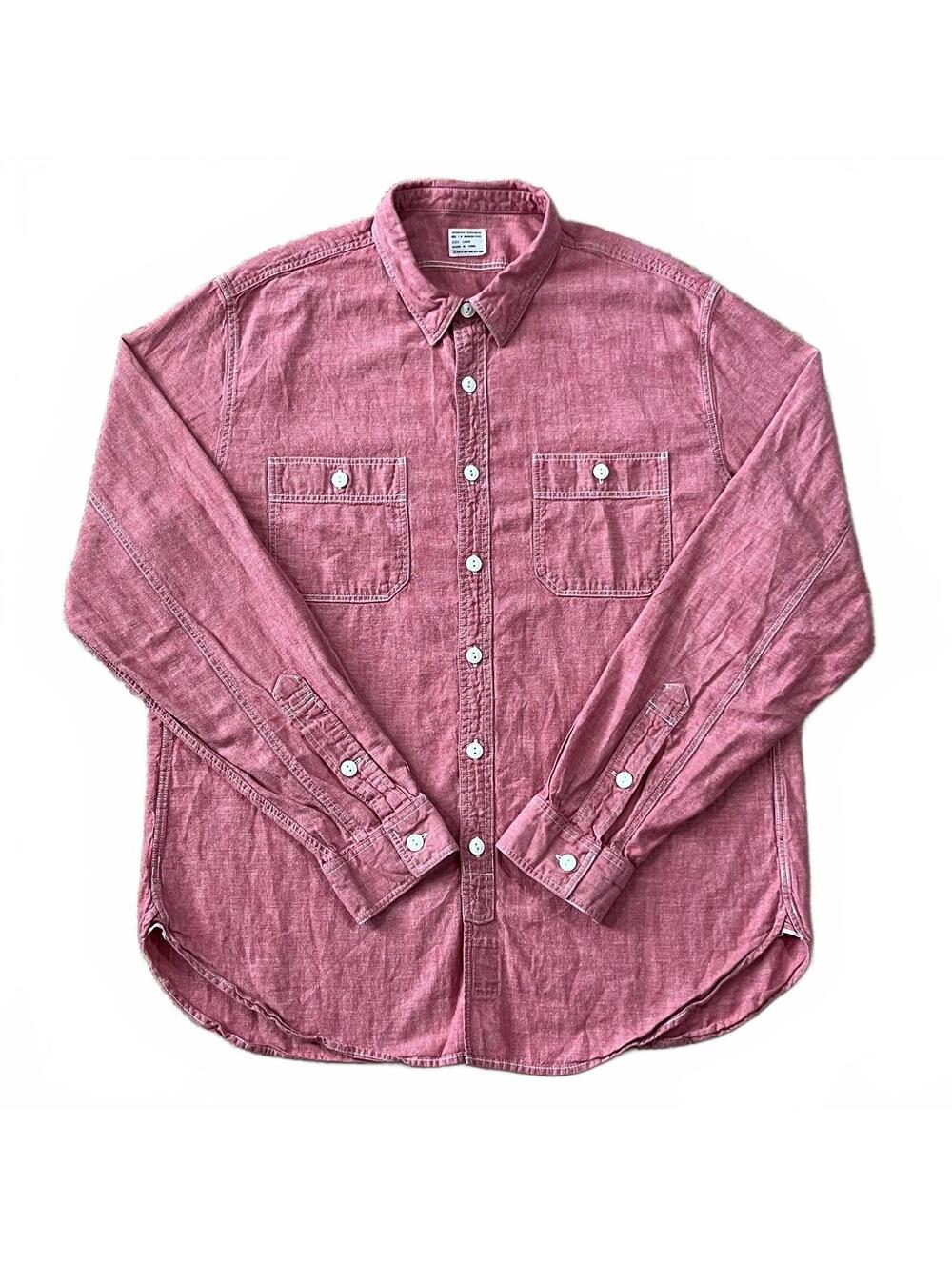 J. Crew Mens Workwear Chambray Button Up Long Sleeve Shirt Red Size Large